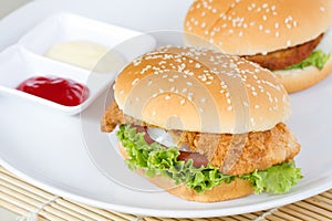 hamburger with meat on white dish