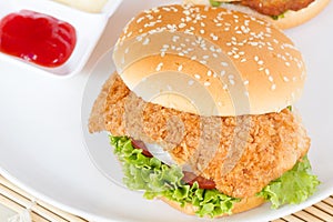 hamburger with meat on white dish