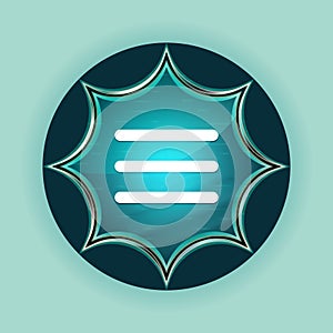 Hamburger menu bar icon magical glassy sunburst blue button sky blue background