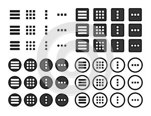 Hamburger menu symbol icons set. Menu icon for web and mobile apps. Buttons for website UI navigation. Vector
