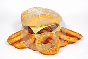 Hamburger and Onion Rings