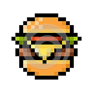 Cheeseburger pixel art on white background