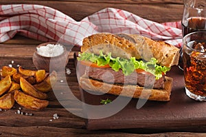 Hamburger with potato closeup