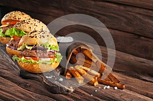 Hamburger with potato closeup