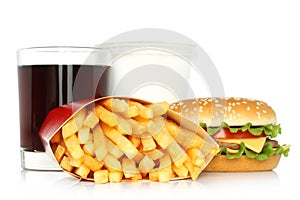 Hamburger, potato free and cola