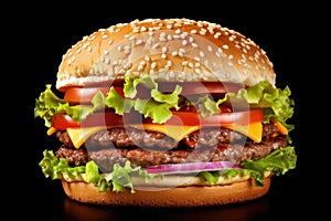 Hamburger sandwich beef cheeseburger food meal fast meat burger cheese lettuce tomato grill