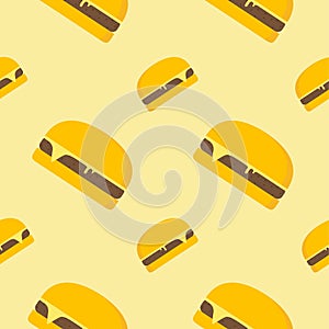 Hamburger seamless patten flat design vector illustration. Fast food hand drawn seamless pattern backgroundKeywords