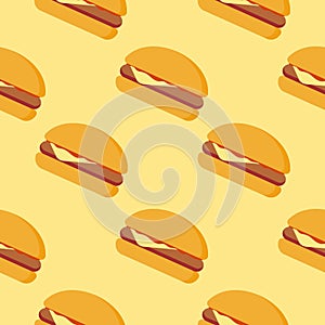 Hamburger seamless patten flat design vector illustration. Fast food hand drawn seamless pattern backgroundKeywords