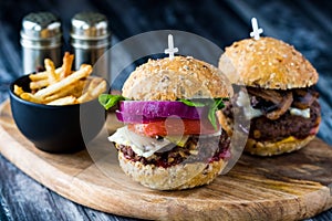 Hamburger sliders and fries