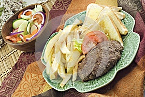 Hamburger Steak with Home Fries and Salad