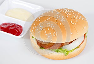 hamburger on white dish