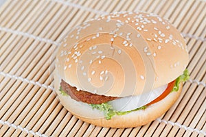hamburger on white dish