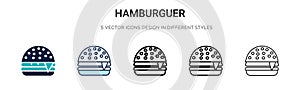 Hamburguer icon in filled, thin line, outline and stroke style. Vector illustration of two colored and black hamburguer vector photo