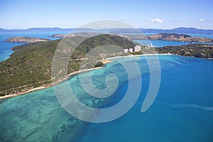 Hamilton Island surrounded by ocean and coral reef