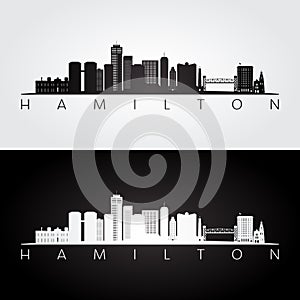 Hamilton skyline and landmarks silhouette