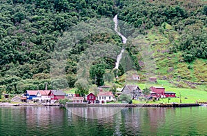 The hamlet of Tufto aon the shores of the Naeroyfjord, in Norway