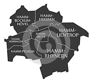 Hamm city map Germany DE labelled black illustration