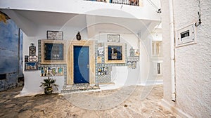 Hammamet Medina streets with blue walls. Tunis, north Africa