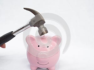 Hammer Aiming For pink Piggy Bank, ready for new investment in business concept