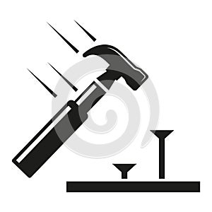 Hammer beat to nail, icon. Repair tool symbol vector illustration