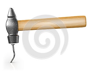 Hammer bended the nail isolated