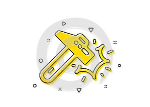 Hammer blow icon. Crash protection sign. Repair tool. Vector