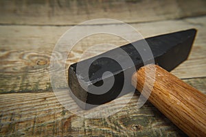 Hammer close-up on an old table