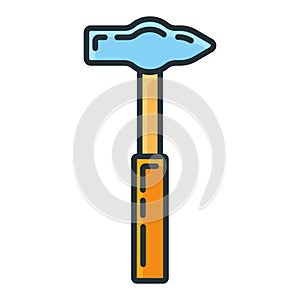 Hammer construction repair tool icon, concept sledgehammer work toolkit renovation house line flat vector illustration, isolated