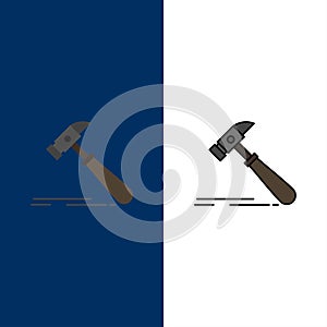Hammer, Construction, Tool, Strong, Carpenter  Icons. Flat and Line Filled Icon Set Vector Blue Background