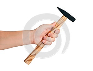 Hammer in hand isolated.