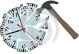 Hammer hits to smash time clock pieces