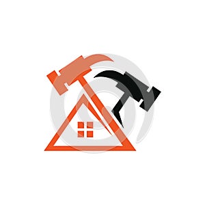 hammer home roof repair logo design, construction real estate logo design template