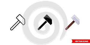 Hammer icon of 3 types color, black and white, outline. Isolated vector sign symbol