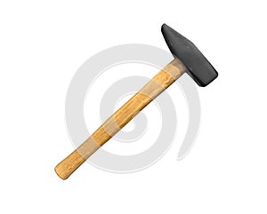 Hammer isolated on white background. Close up of a Hammer with a wooden handle