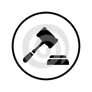 Hammer, law, legal insurance icon. Black vector