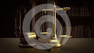 The Hammer and Libra for law and justice concept 3d rendering