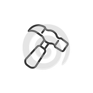 Hammer line icon isolated. Manual mechanical tools for construction and repair logo.. Settings and interface element