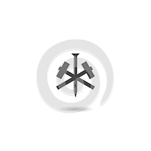 Hammer, nail icon logo with shadow