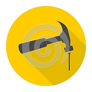 Hammer and nail icon with long shadow