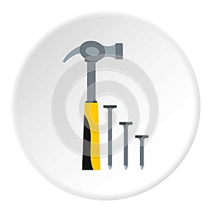Hammer and nails icon, flat style