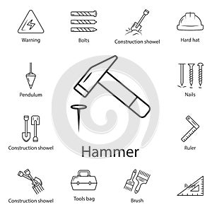 Hammer and nails icon. Simple element illustration. Hammer and nails symbol design from Construction collection set. Can be used f