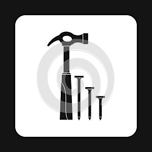 Hammer and nails icon, simple style