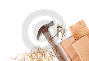 Hammer and nails on a white background