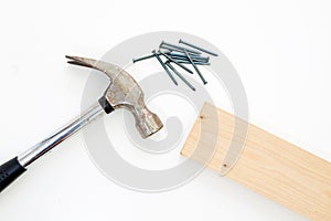 Hammer, nails and wood