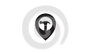 Hammer with pin map location logo vector symbol icon design illustration