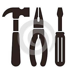 Hammer,pliers and screwdriver. Tools icon