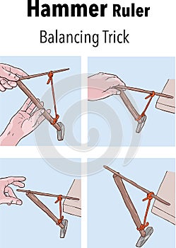 Hammer Ruler Balancing Trick vector illüstration