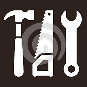 Hammer, saw and wrench. Tools icon