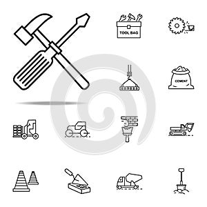 hammer and screwdriver outline icon. Construction icons universal set for web and mobile