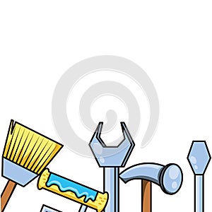 Hammer with set tools isolated icon